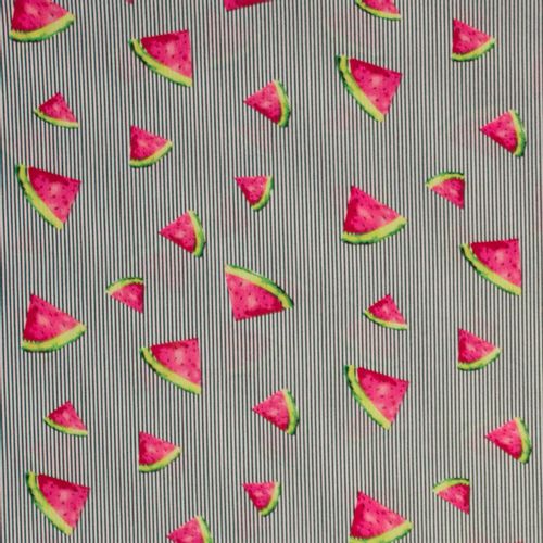 Soepele polyester met streepjes en watermeloen