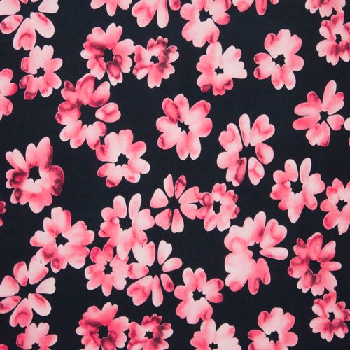 tricot zwart met roze bloem