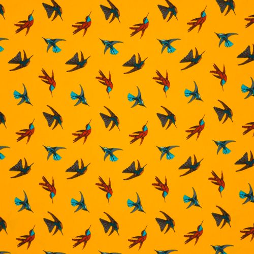 oranjegele polyester met vogels