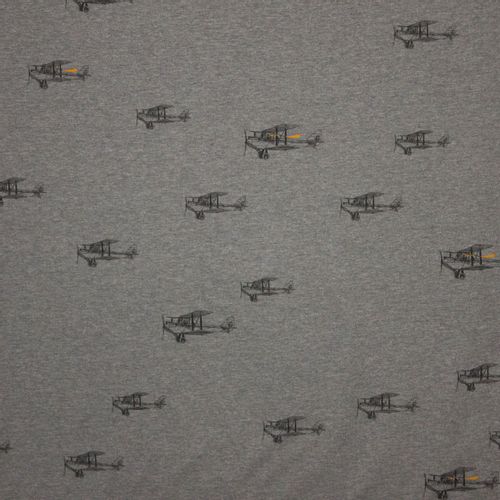 grijze tricot met vliegtuigprint