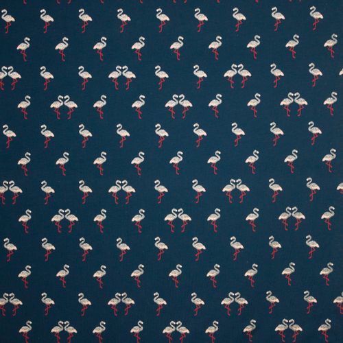 Blauwe tricot met flamingo in glitter