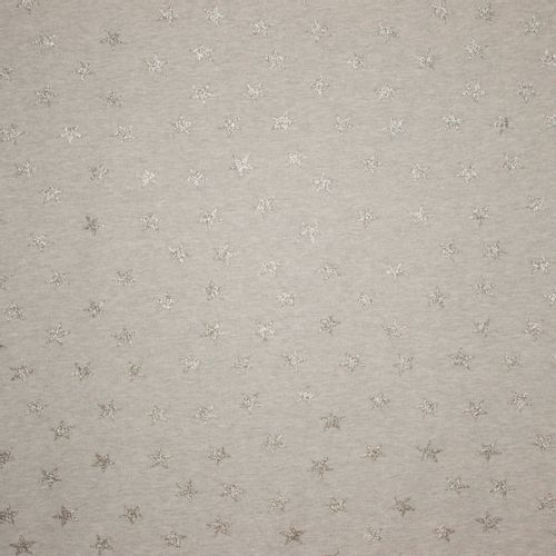 Sweaterstof lichtgrijs met sterren in zilveren glitter