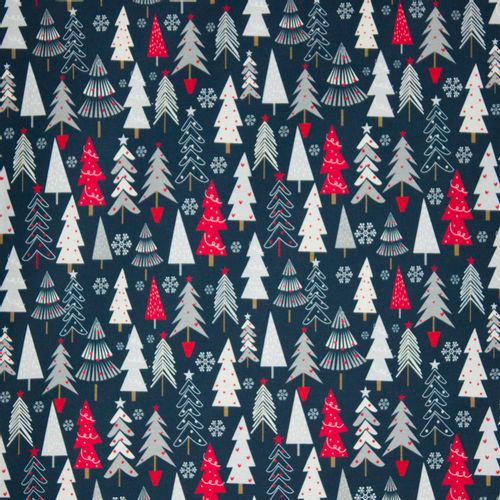 Blauwe tricot met kerstbomen