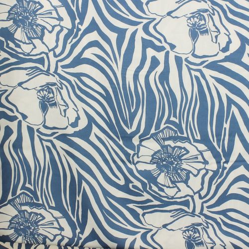 Viscose blauw-wit met zebraprint en bloemen