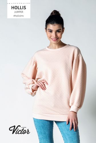 Lichtroze doorgestikte sweater uit katoen/polyester Van La Maison Victor