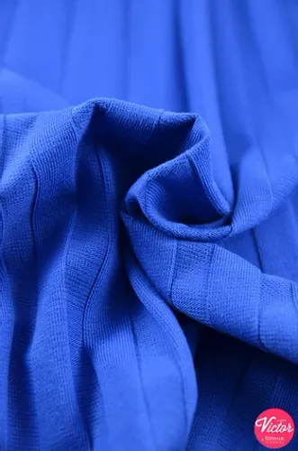 Blauwe katoen tricot met reliëfstreep van La Maison Victor