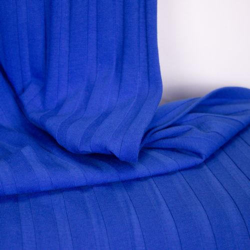 Blauwe katoen tricot met reliëfstreep van La Maison Victor - stoffen van leuven