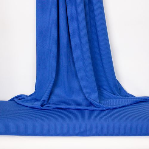 Blauwe geribbelde polyestertricot - Fibre Mood