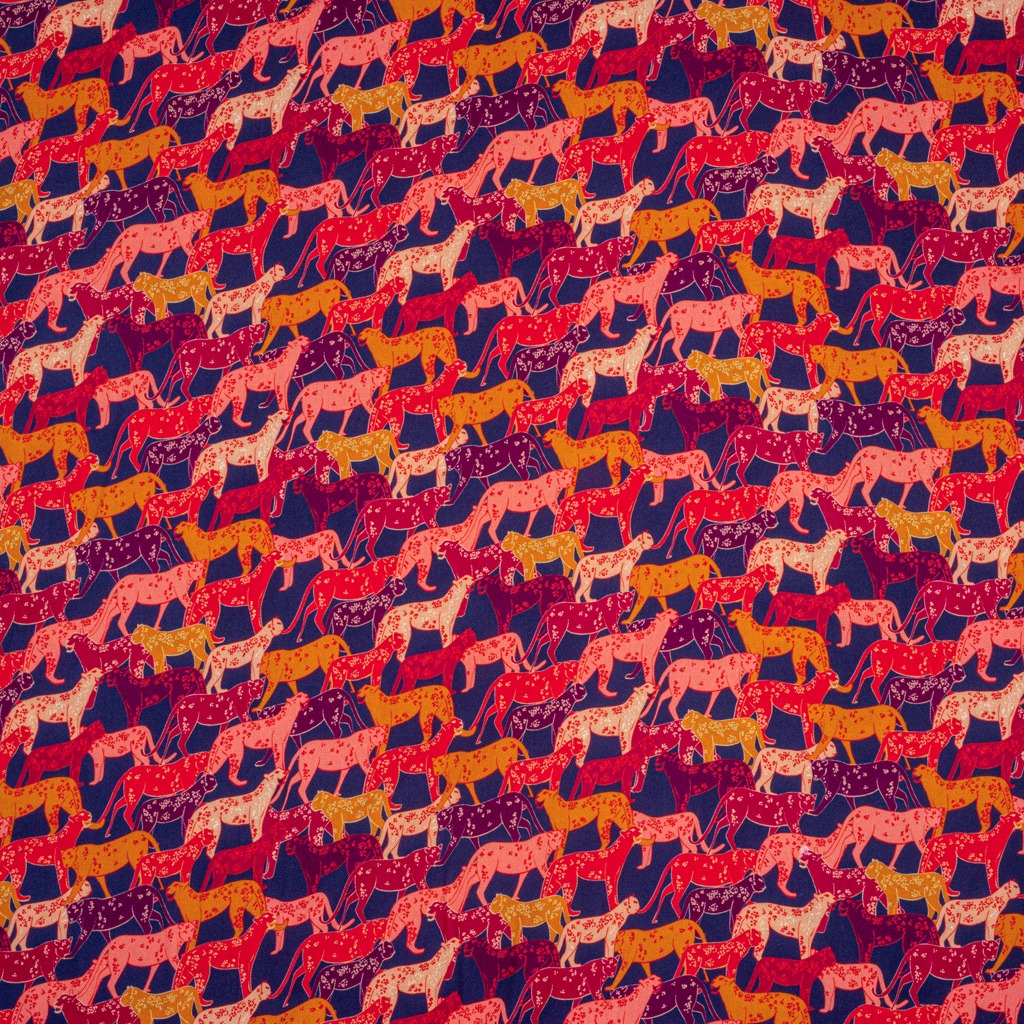 Viscose met luipaarden in rode en paarse tinten 'Wide Colour Range'