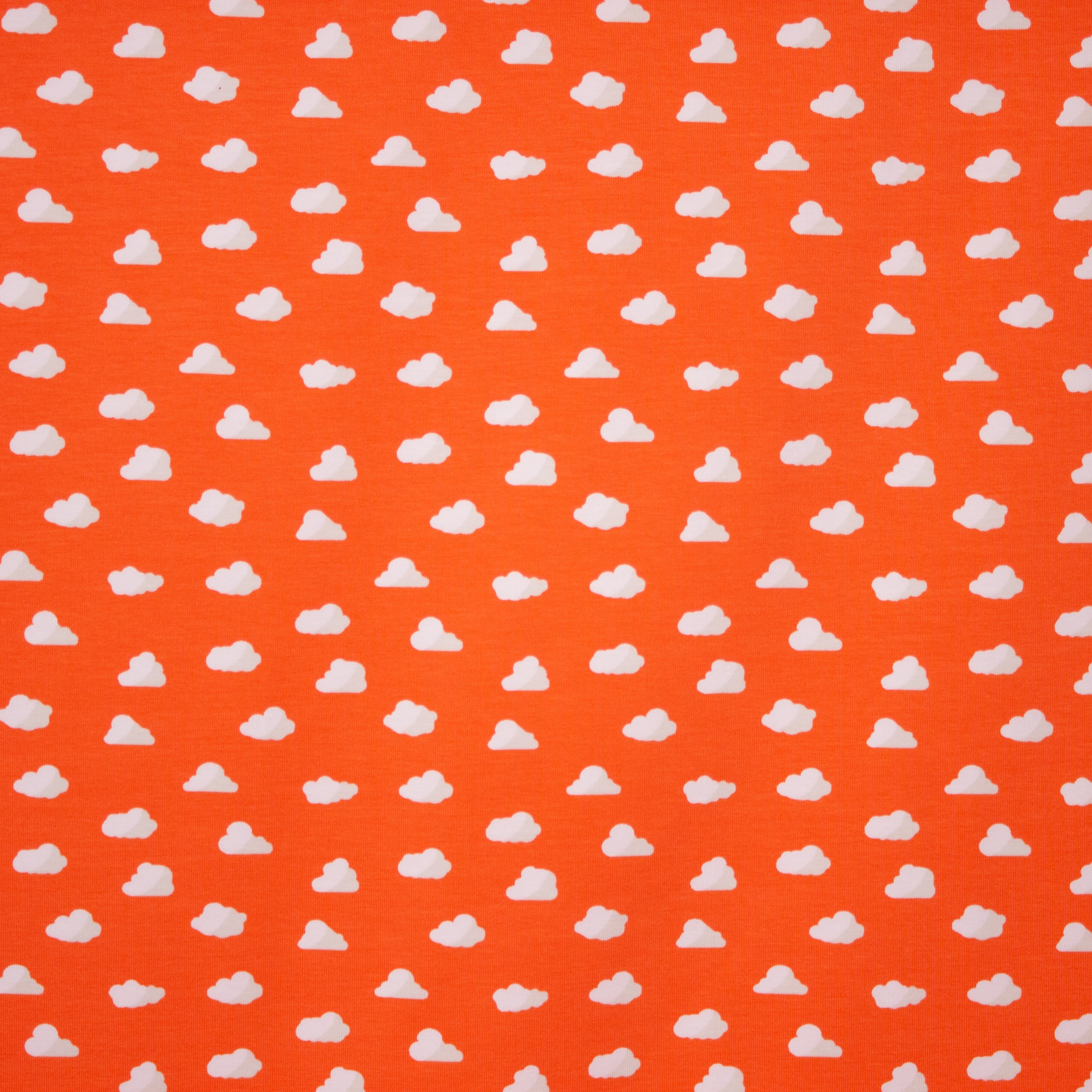 Oranje katoen tricot met wolkjes