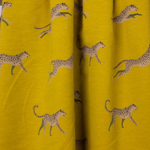 Gele french terry met luipaarden