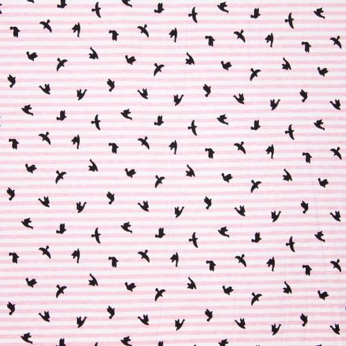 Gestreepte tricot in wit en roze met vogels