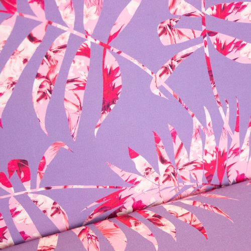 Paarse Viscose met Roze Bladeren