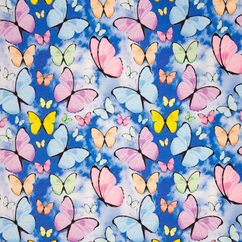Blauwe french terry met vlinders