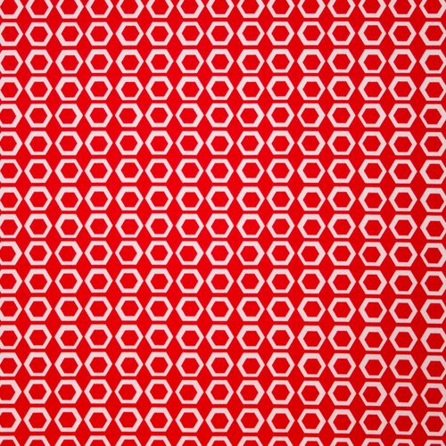 Rode Katoen met Witte Hexagons