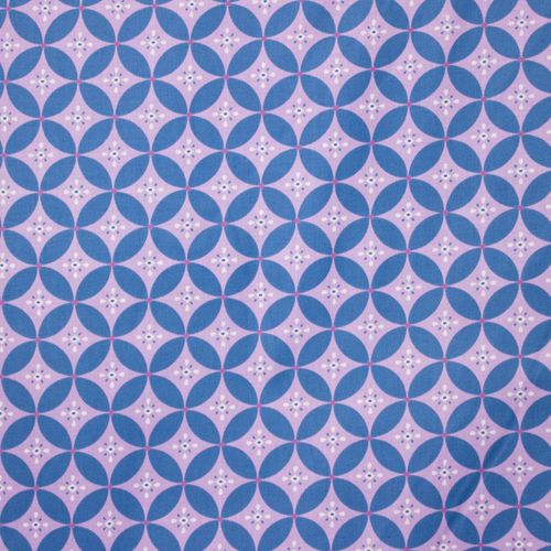 Lila katoen met blauw patroon - stoffen van leuven