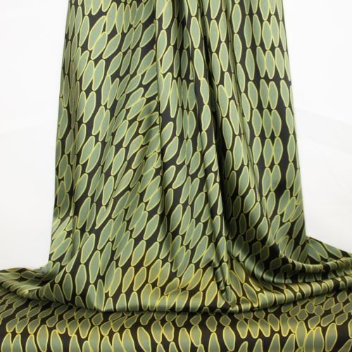 Zwarte Gesatineerde Polyester met Groen Patroon