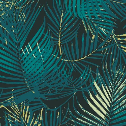 Rayon blauwgroen met palm bladeren