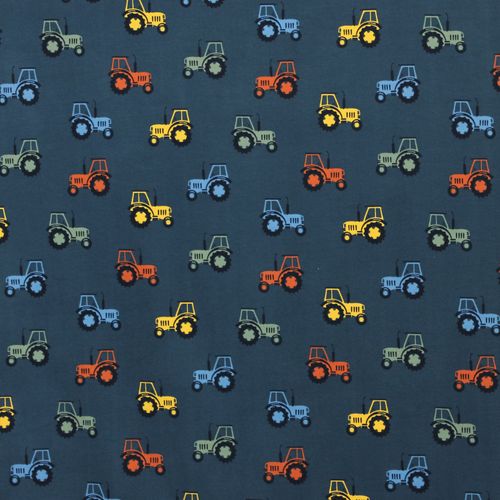 Tricot blauw met tractors - Poppy
