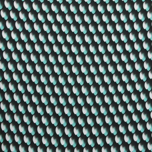 Zwarte Italiaanse viscose tricot met turquoise en wit motief - stoffen van leuven