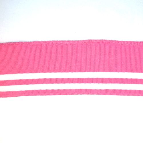 Roze cuff (boordstof) met witte strepen