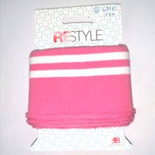 Roze cuff (boordstof) met witte strepen
