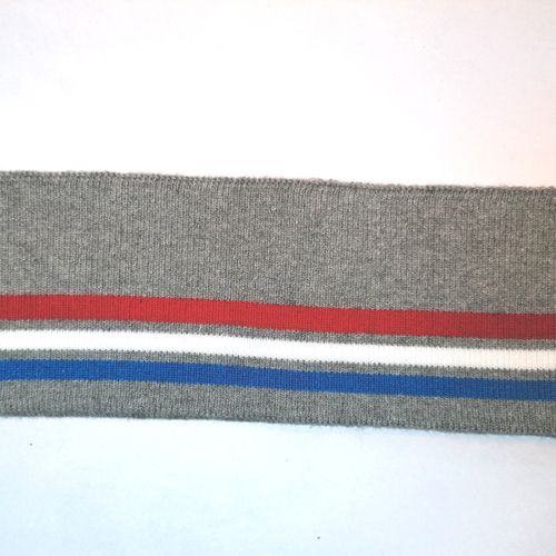 Grijze cuff (boordstof) met witte, rode en blauwe streep