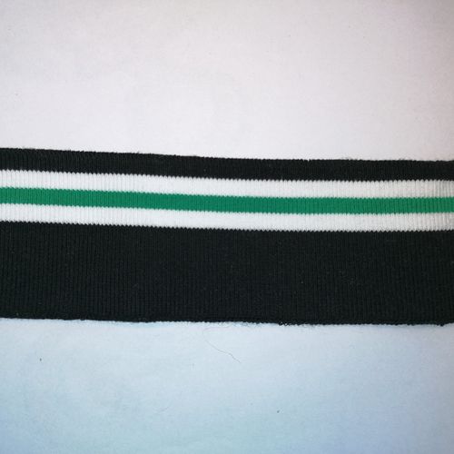 Zwarte cuff (boordstof) met witte en groene strepen
