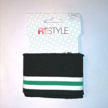 Zwarte cuff (boordstof) met witte en groene strepen
