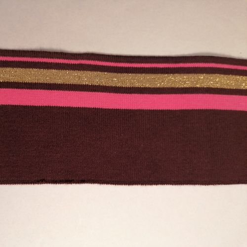 Bordeaux cuff (boordstof) met roze en gouden glitter strepen