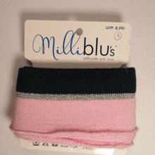 Cuff (boordstof) met roze, blauwe en zilveren glitter strepen van Milliblu's