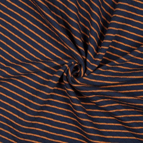 Sweaterstof quilt blauw-oranje gestreept dubbelzijdig grijs - Poppy
