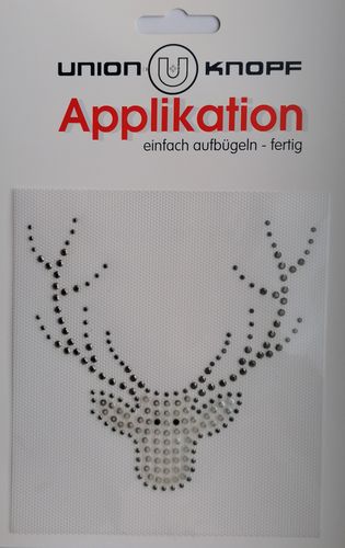 Opstrijkbare strass applicatie - rendier - 12 x 11 cm - stoffen van leuven