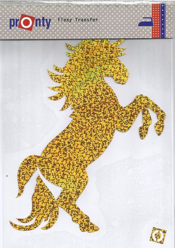 Opstrijkbare applicatie flexy transfer - glitter eenhoorn goud - 18 x 14 cm - stoffen van leuven