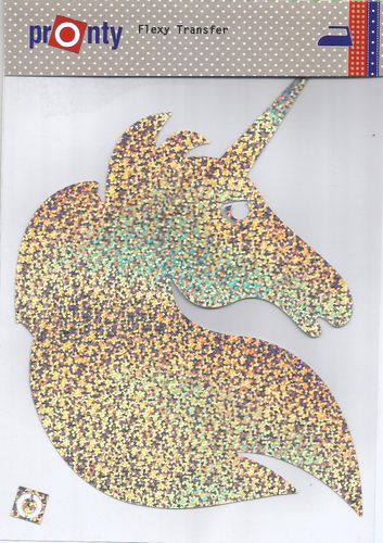 Opstrijkbare applicatie flexy transfer - glitter eenhoorn - 18 x 14 cm - stoffen van leuven