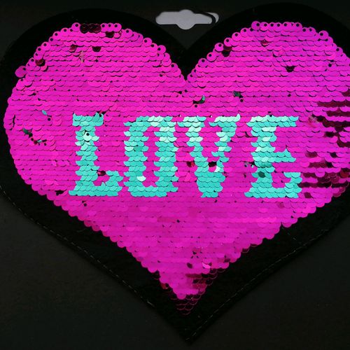 Opnaaibare omkeerbare pailletten applicatie - hart 'Love' - 17 x 20 cm - stoffen van leuven