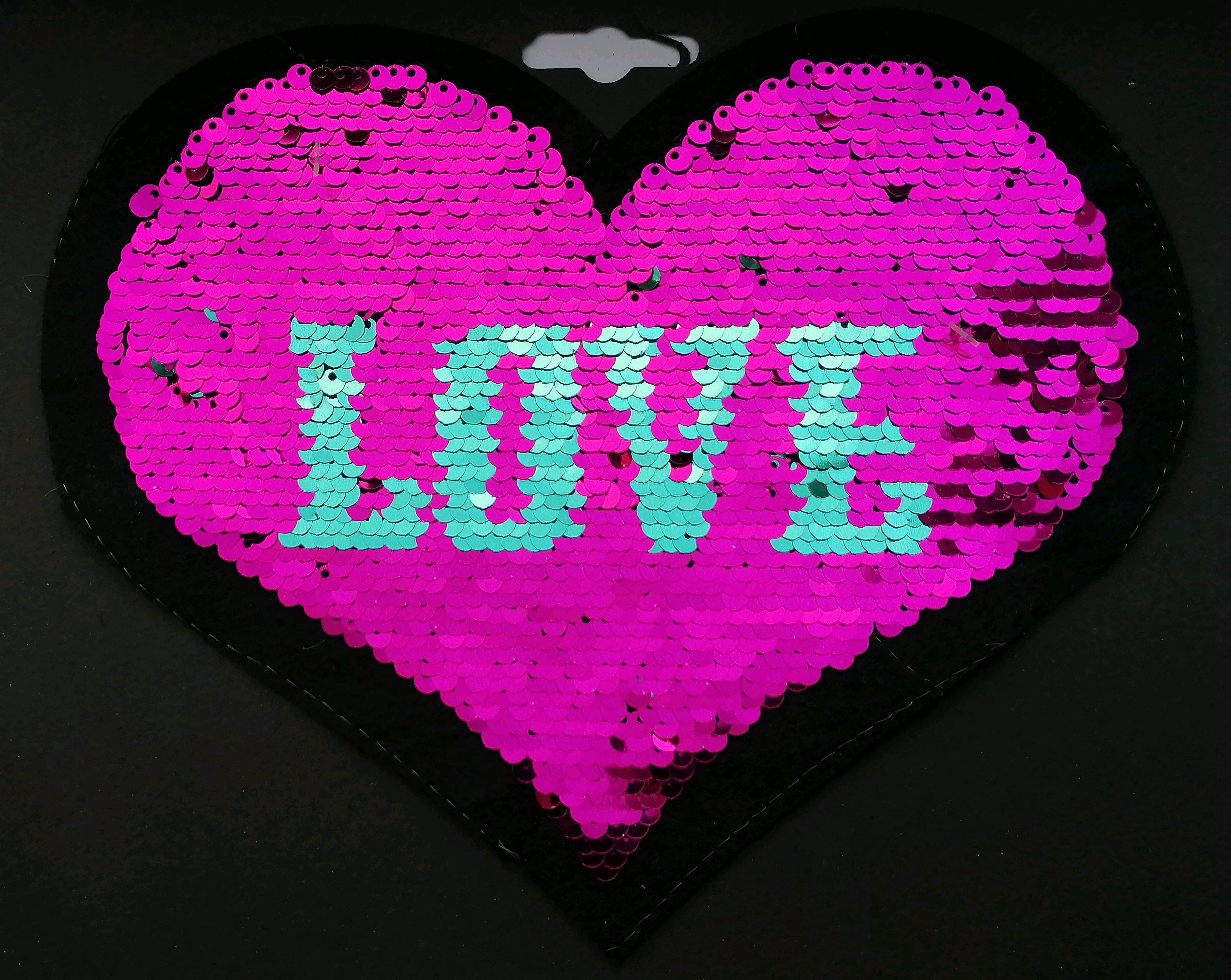 Opnaaibare omkeerbare pailletten applicatie - hart 'Love' - 17 x 20 cm