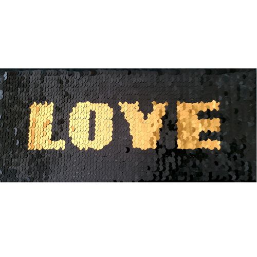 Opnaaibare omkeerbare pailletten applicatie - zwart / goud 'love' - 11 x 24 cm - stoffen van leuven