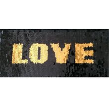 Opnaaibare omkeerbare pailletten applicatie - zwart / goud 'love' - 11 x 24 cm
