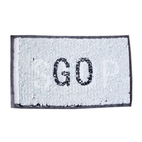Opnaaibare omkeerbare pailletten applicatie - 'stop / go' zwart/wit - 12,5 x 21,5 cm