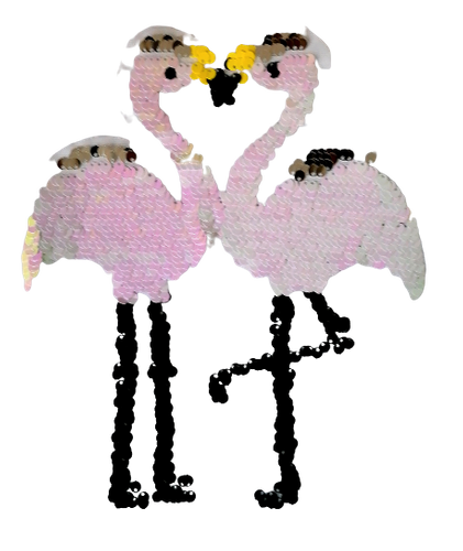 Opnaaibare pailletten applicatie - flamingo's - 23 x 20 cm - stoffen van leuven