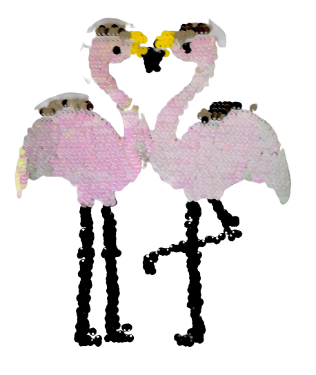Opnaaibare pailletten applicatie - flamingo's - 23 x 20 cm