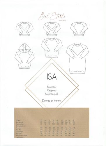 Patroon sweater, croptop en sweaterjurk voor dames en tieners - 'Isa' van Bel' Etoile - stoffen van leuven