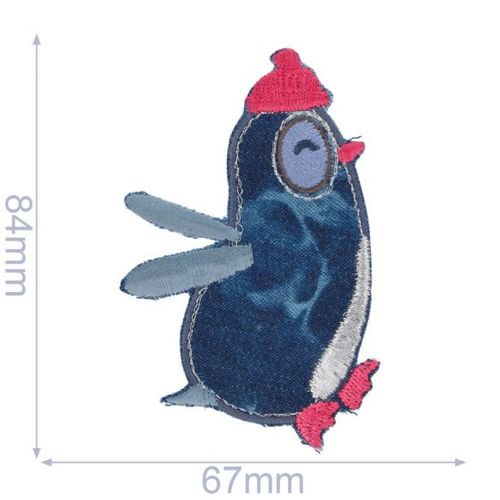 Opstrijkbare applicatie - pinguïn met rode muts - 8,4 x 6,7 cm - stoffen van leuven