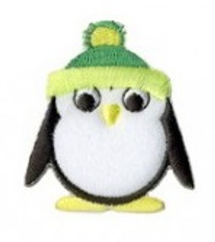 Applicatie - pinguïn met groene muts - 5 x 4,5 cm - stoffen van leuven