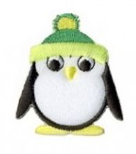 Applicatie - pinguïn met groene muts - 5 x 4,5 cm