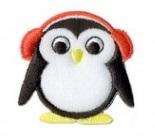 Applicatie - pinguïn met oorwarmers - 4 x 4,2 cm