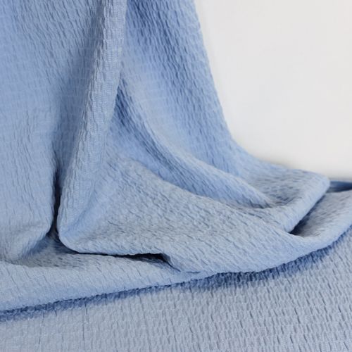 Blauwe viscose/polyester seersucker stretch - stoffen van leuven