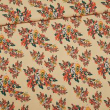 Beige polyester crêpe tricot met bloemen - Knipmode Collectie Lente-Zomer 2022