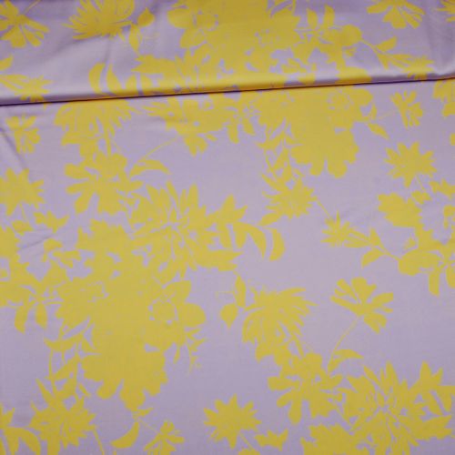 Lila gesatineerde polyester stretch met bloemen - Knipmode Collectie Lente-Zomer 2022